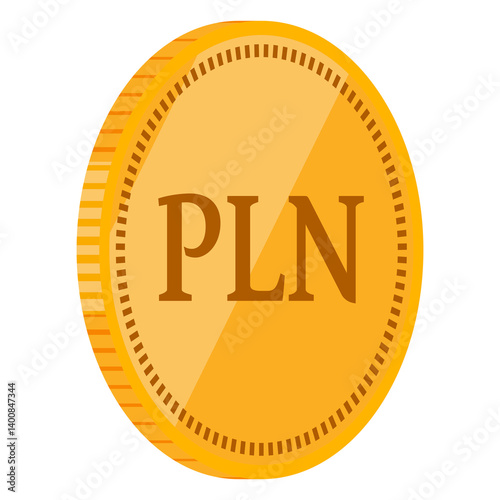 pln coin sign of polish zloty Poland national currency symbol cartoon money 3d 45 degree angle illustration on transparent background