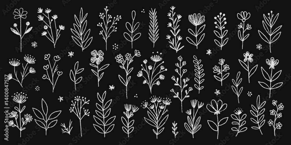 custom made wallpaper toronto digitalWhite pencil floral elements on chalkboard