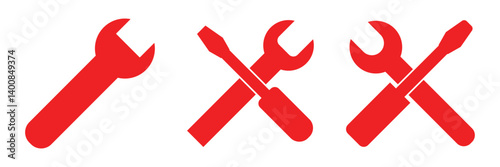 Wrench and screwdriver icon in outline and silhouette style vector illustration on white background. Repair and service icon.