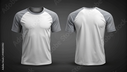 Blank raglan T shirt for men template, grey white color with white background
