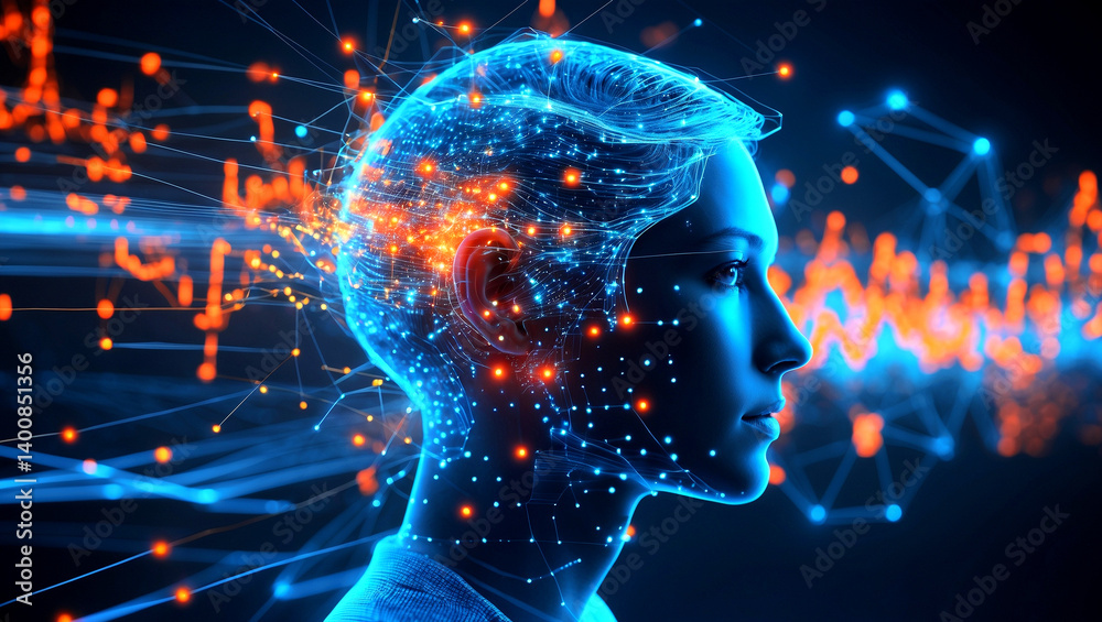 Futuristic digital profile with vibrant data points