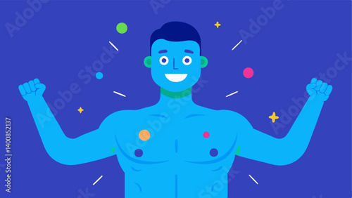 Positive Effects An engaging visual showing happy patients postsession with exaggerated glowing areas on their treated muscles radiating the benefits of cryotherapy through playful