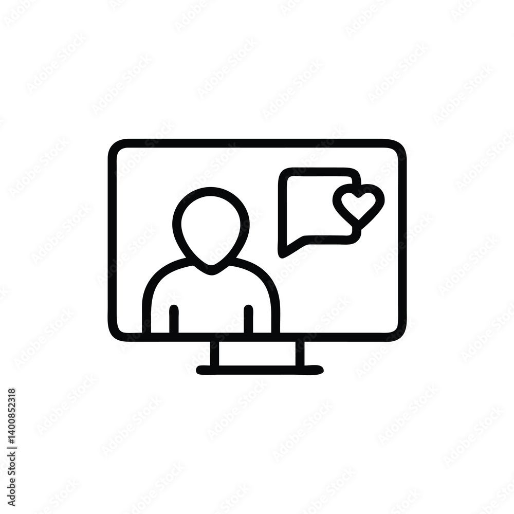 Online Dating Profile With Heart Speech Bubble On Monitor Line Icon Illustration Online Dating Profile With Heart Speech Bubble On Monitor Line Icon Illustration