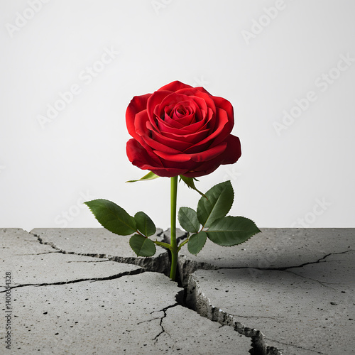 A Single Rose Growing Through Cracked Concrete