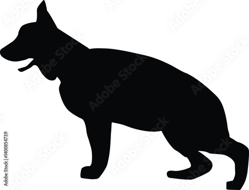 Black silhouette of German Shepherd dog on a white background Vector illustration
