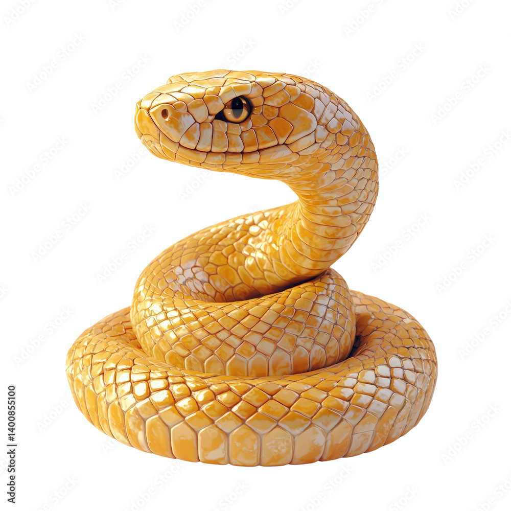 Fototapeta premium Realistic 3D Render of a Golden Snake in a Coiled Position