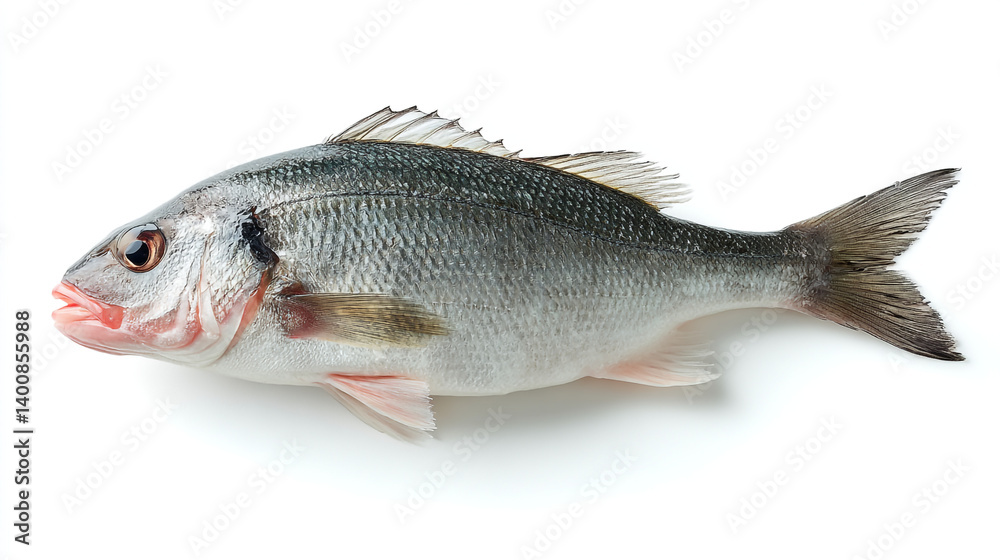 Naklejka premium Fresh sea bass fish isolated on white background healthy eating seafood restaurant ingredient delicious meal
