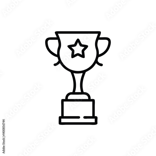 Black Outline Icon Of Star Adorned Trophy Symbolizing Achievement And Victory In Minimalism Style