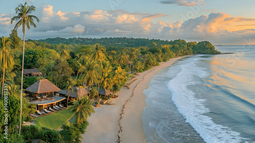 Scenic Tropical Beach With Turquoise Water And Palm Trees Under Cloudy Sky At Daytime