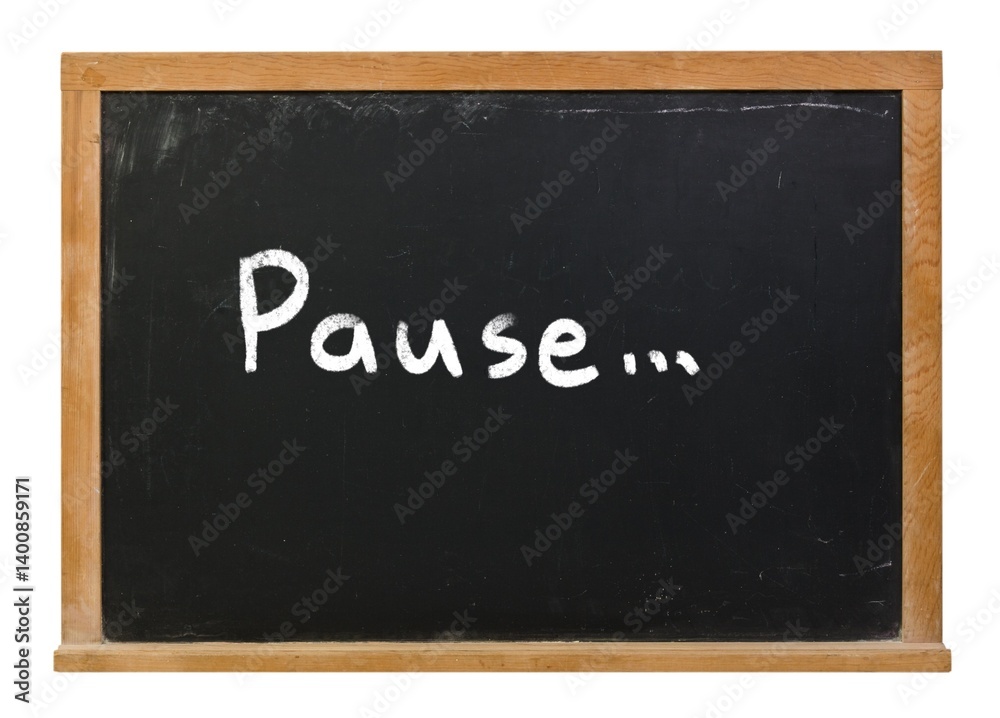 Fototapeta premium Pause written on a black chalkboard in white chalk