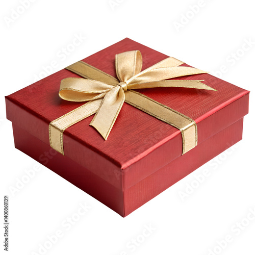 Luxurious Red Gift Box with Gold Ribbon and Bow Isolated on Transparent Background
