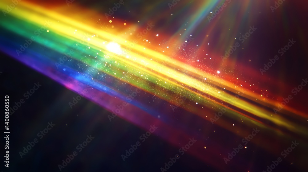 Obraz premium Abstract Rainbow Light Beam with Sparkling Dust on Dark Background