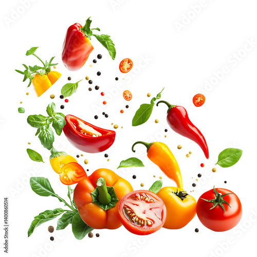 Wallpaper Mural Fresh flying vegetables salad on a transparent background Torontodigital.ca