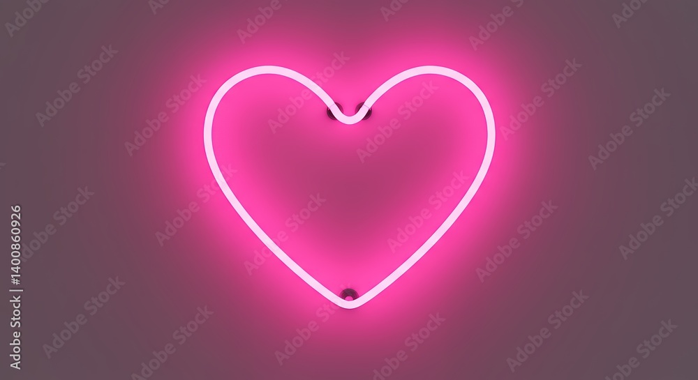 Neon pink heart glowing bright against a muted background emphasizing love and attraction Neon pink heart glowing bright against a muted background emphasizing love and attraction