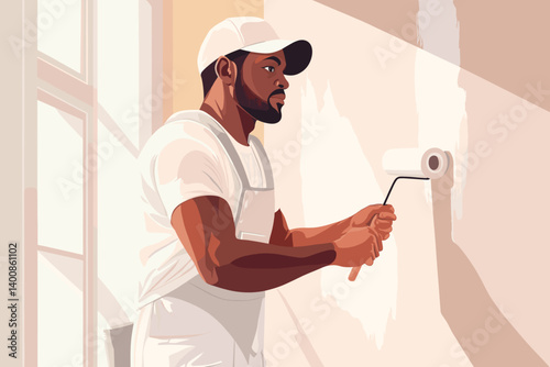 Professional Painter Painting Interior Wall – Renovation Concept Vector
