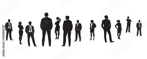 Diverse Professional Silhouettes, Vector Group of Business Men and Women in Minimalist Style Art & Illustration
