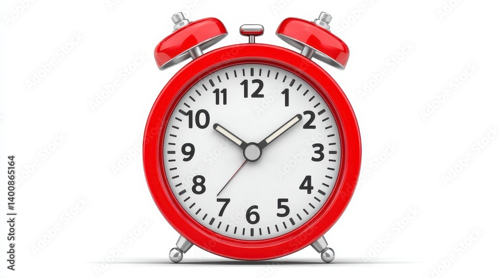 Classic Red Alarm Clock on White Background Classic Red Alarm Clock on White Background