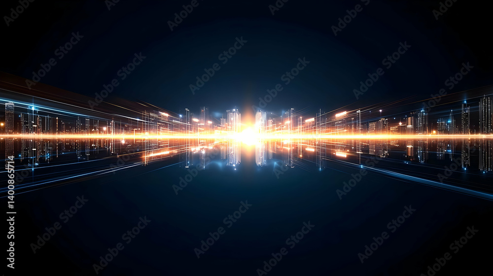 Fototapeta premium Abstract Futuristic Cityscape At Night With Reflections