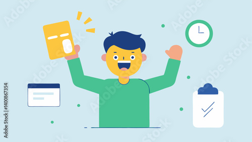 Lottery Scam An of an excited individual holding a fake lottery ticket while a phone rings with a notification stating theyve won big but a clock in the background
