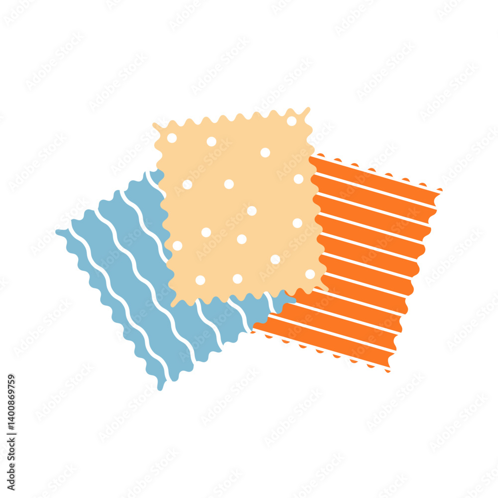 Set of samples of different colored fabrics for sewing. Vector illustrations.