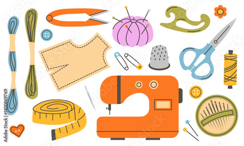 Set of elements for needlework and embroidery.Vector illustration