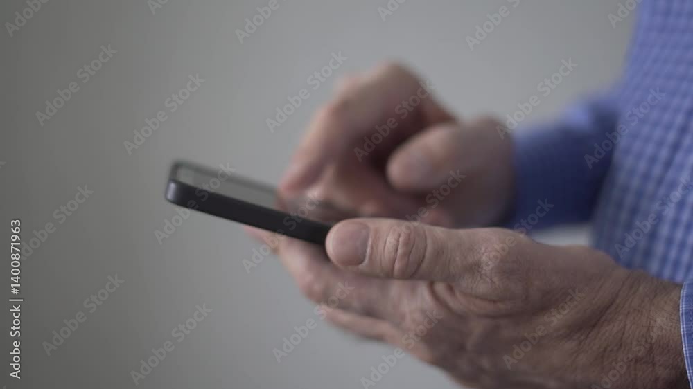 Close up of senior hands typing message on smartphone screen showing effort to stay connected communicate with family and friends adapting to modern tech in natural bright environment Close up of senior hands typing message on smartphone screen showing effort to stay connected communicate with family and friends adapting to modern tech in natural bright environment