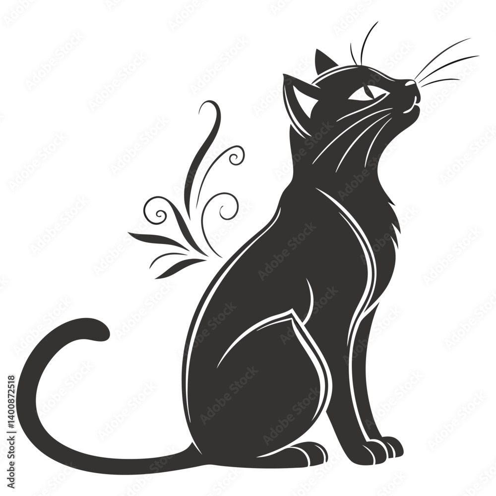Obraz premium Black Cat Silhouette Vector Simple Modern Feline Logo in Minimal Style