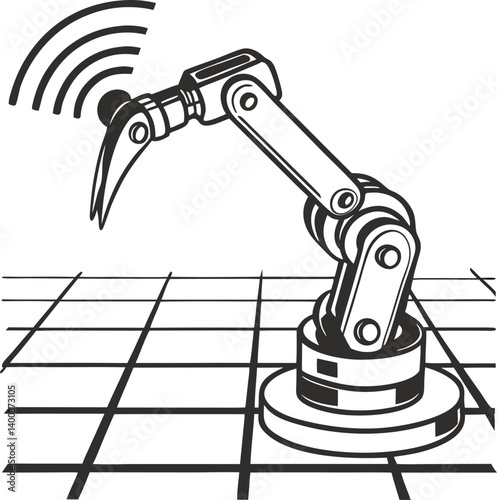 robotic arm automation wireless mechanical technology, industrial grid background innovation in manufacturing