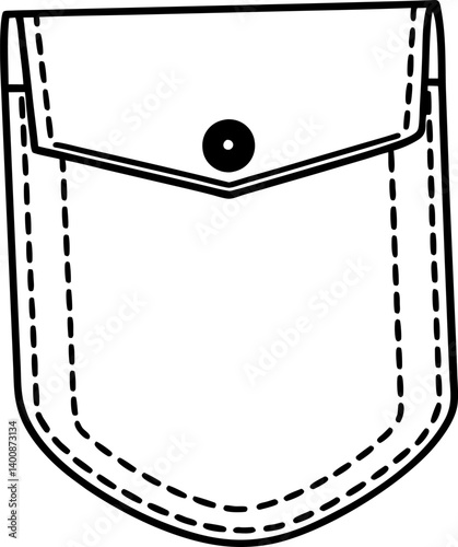 Outline of a single pocket design with button on white background