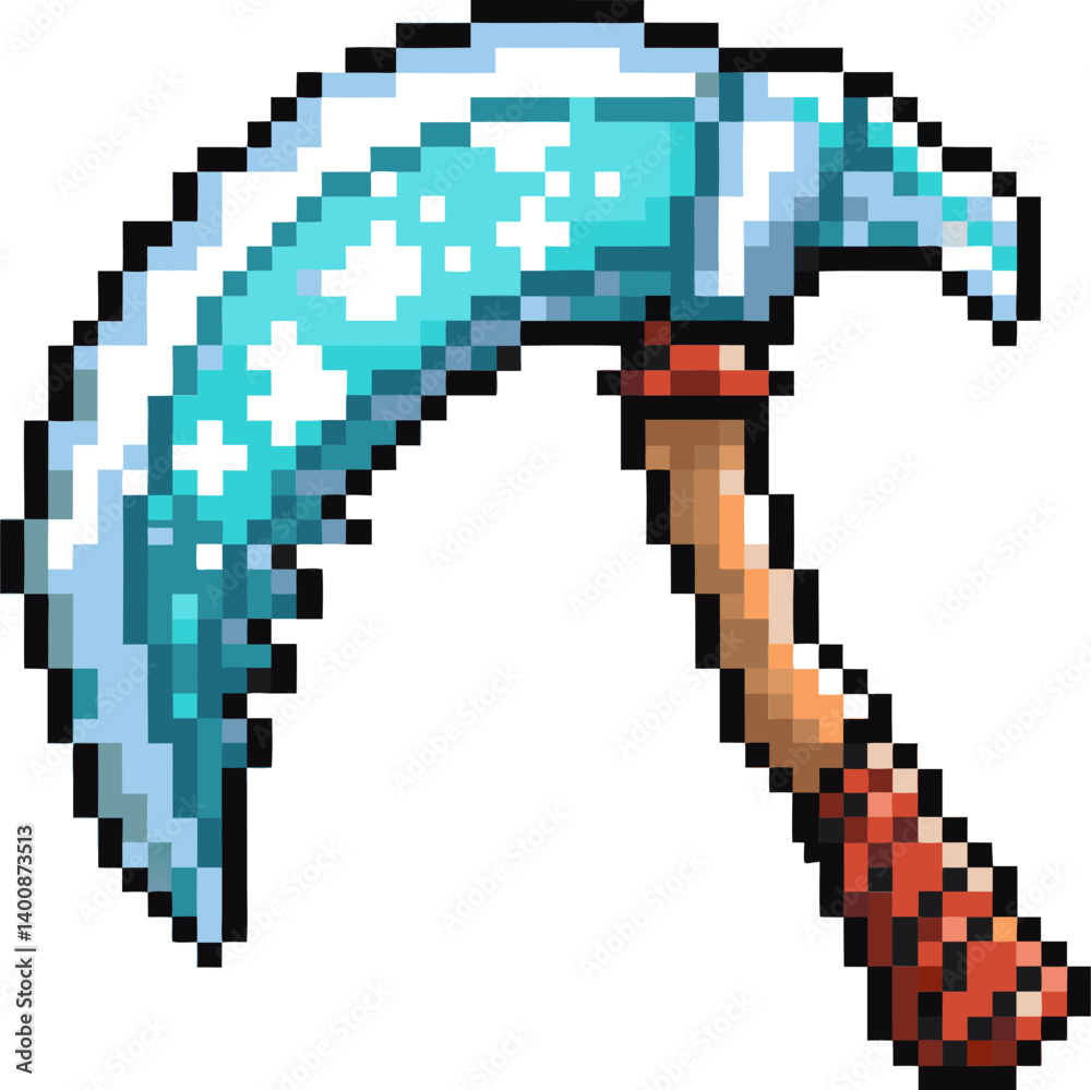 Obraz premium Pixelated ice scythe, magical fantasy tool, retro gaming icon