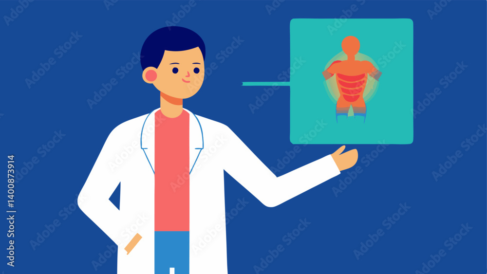 Thermal Imaging for Diagnosis A doctor pointing to a thermal image of a patients body projected in AR indicating areas of inflammation or heat. Thermal Imaging for Diagnosis A doctor pointing to a thermal image of a patients body projected in AR indicating areas of inflammation or heat.