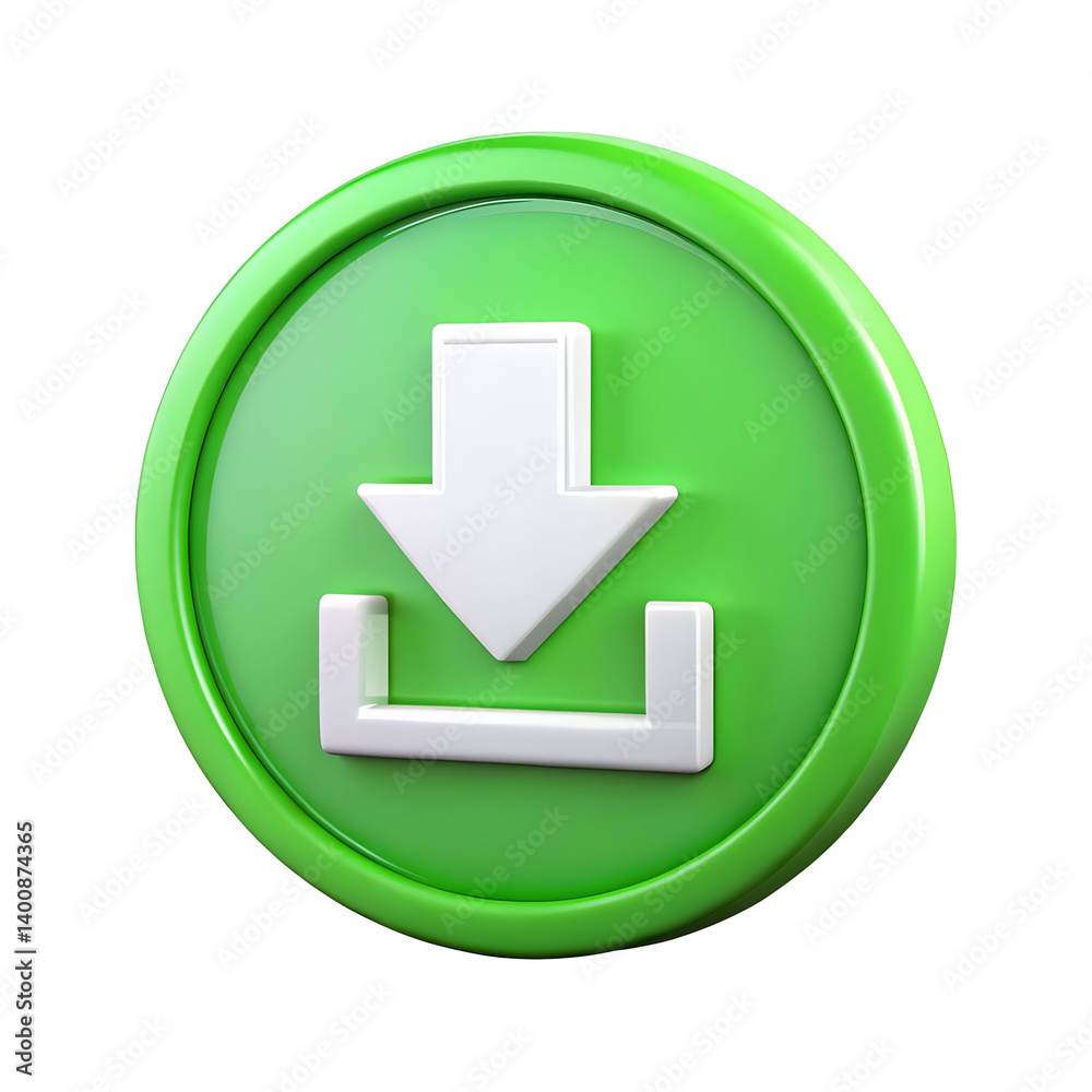 Download icon button 3d rendering isolated on transparent background.