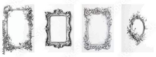 Vector pattern set of a hand-sketched frame in thin graphite pencil on a white background