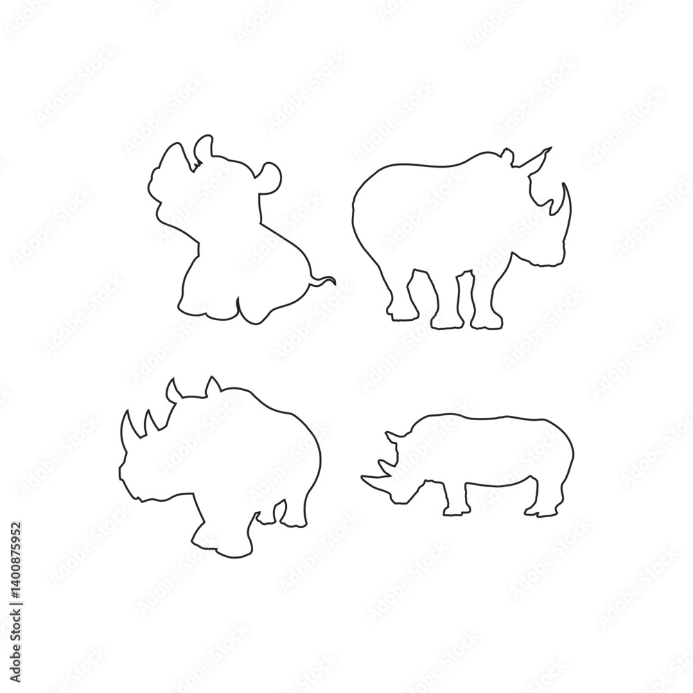 Set of Rhino Line Art Silhouettes – Hand Drawn Animal Outline Collection Set of Rhino Line Art Silhouettes – Hand Drawn Animal Outline Collection