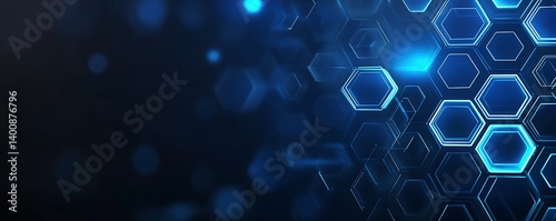 Hexagonal dark blue navy background texture placeholder, radial center space, 3d illustration, 3d rendering backdrop