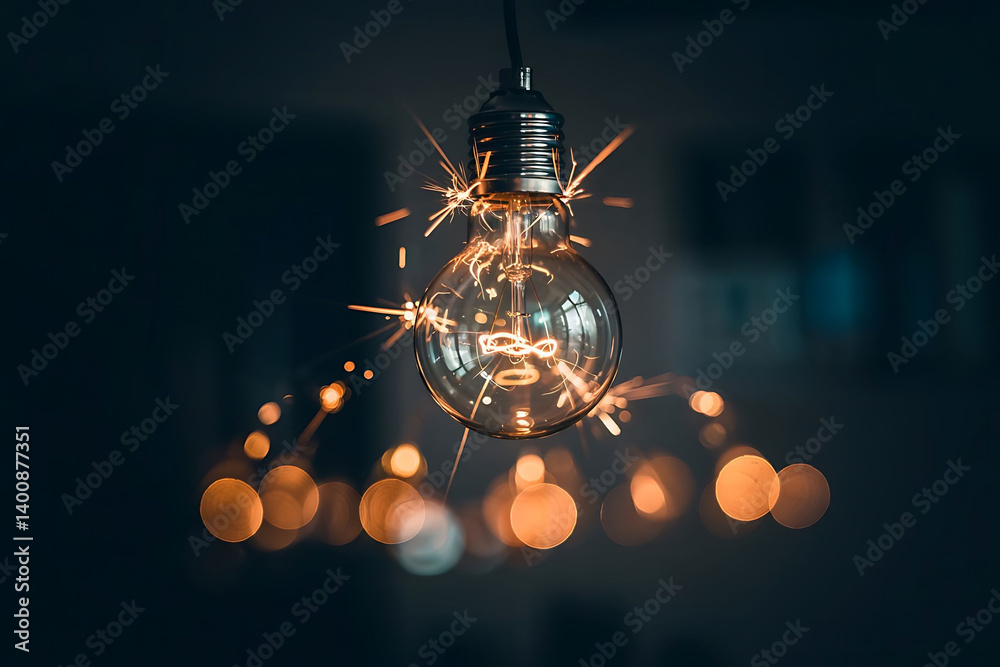Sparkling Edison Bulb Illuminating a Dark Space Sparkling Edison Bulb Illuminating a Dark Space