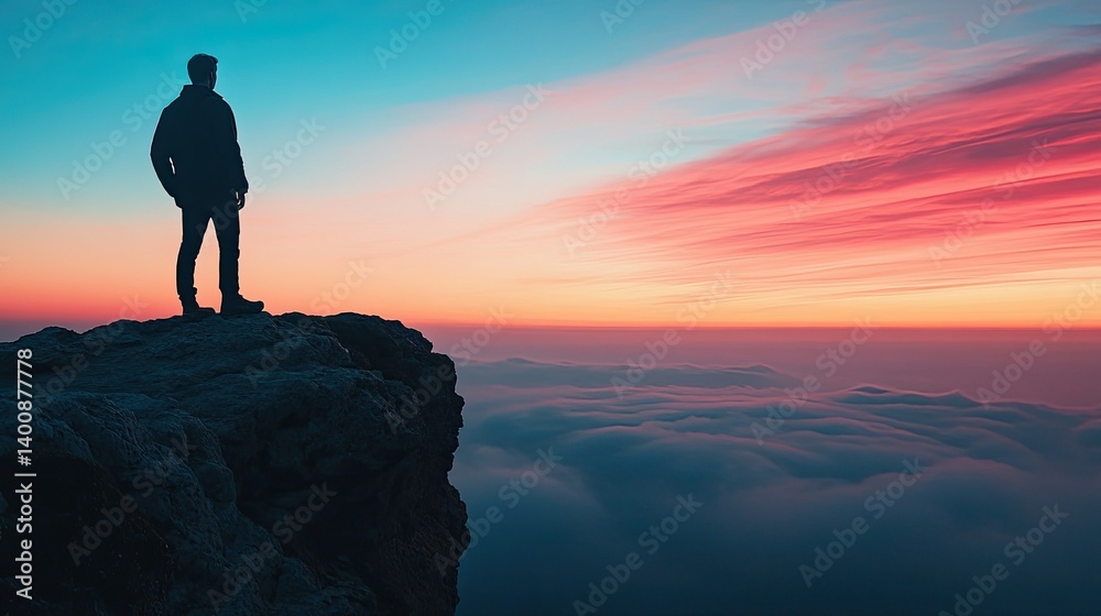 A silhouette standing on the edge of a cliff, looking at various paths ahead, symbolizing uncertainty and risk management. A silhouette standing on the edge of a cliff, looking at various paths ahead, symbolizing uncertainty and risk management.