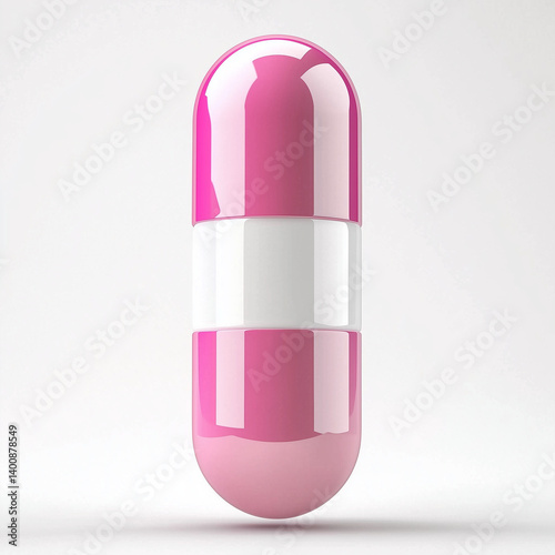Large glossy pink allergy pill on white background
