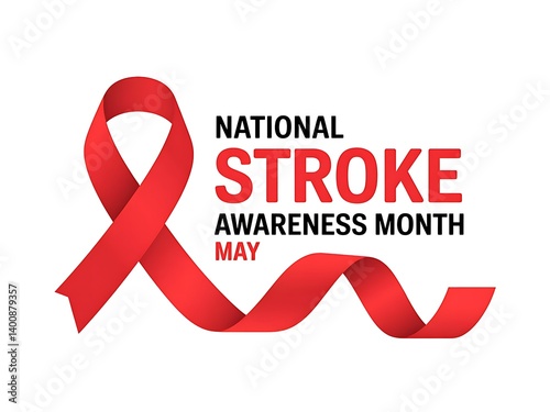 A vibrant red ribbon symbolizes National Stroke Awareness Month in May, raising awareness and hope for stroke survivors.