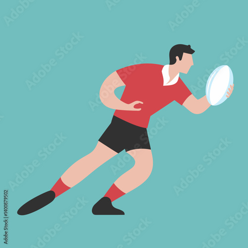 Rugby Player Running with Ball - Flat Vector Illustration, Action Sport