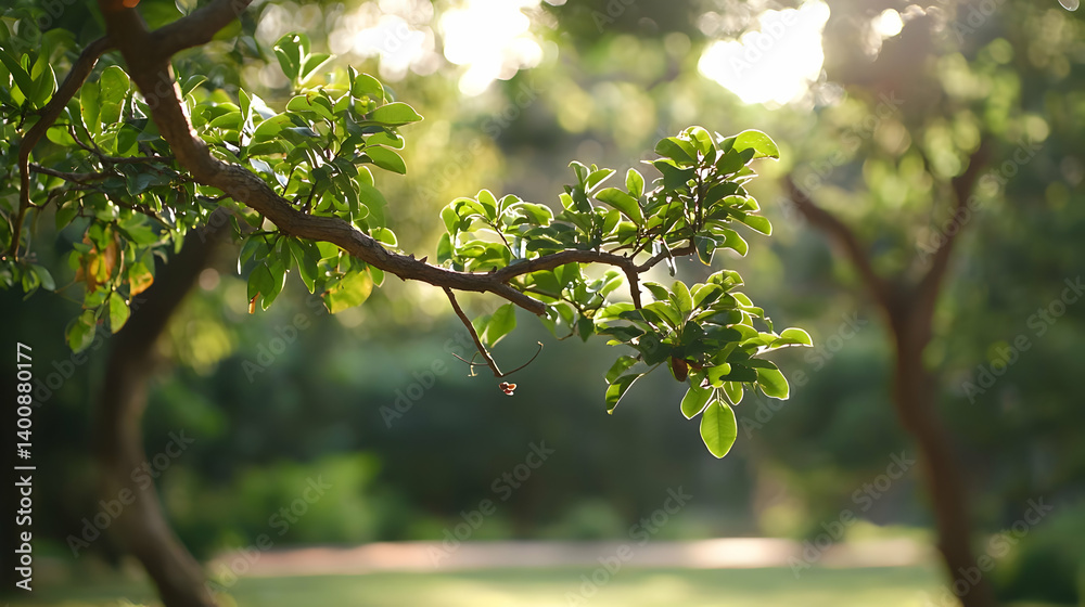 Fototapeta premium Sunlight Filtering Through Green Tree Branches