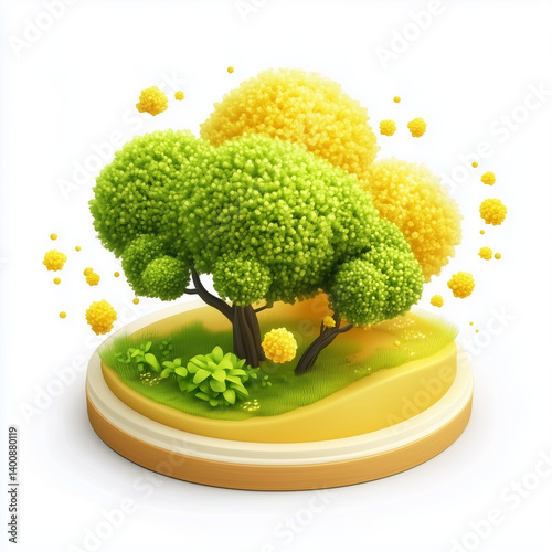 Allergy season concept with blooming pollen trees

