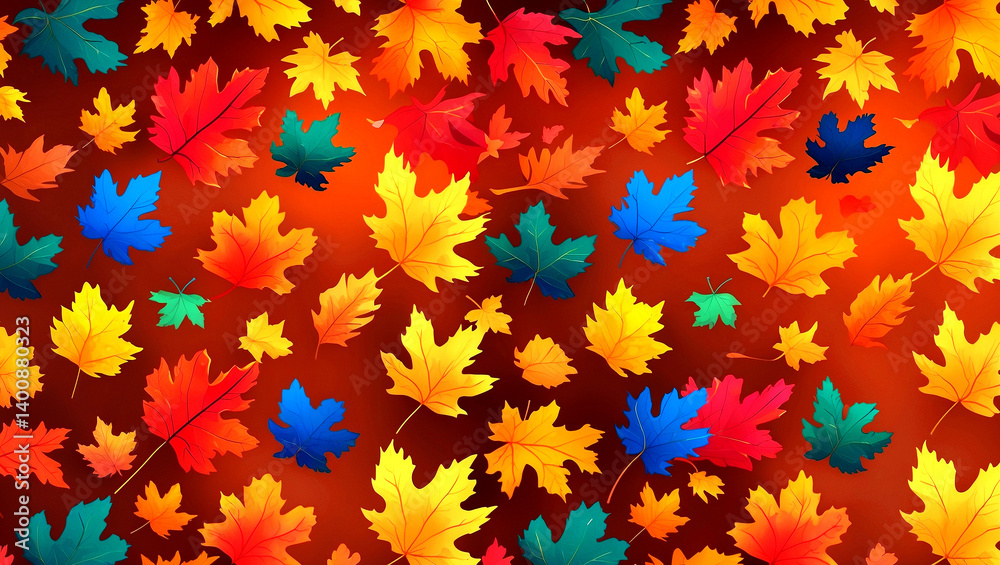 Vibrant autumn leaves pattern on orange background Vibrant autumn leaves pattern on orange background