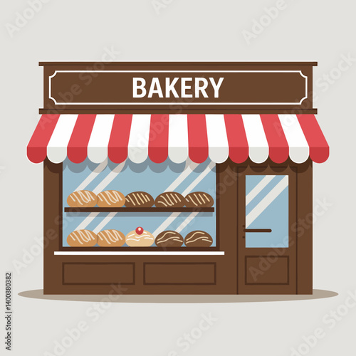 Cozy Bakery Shopfront Illustration with Pastries and Striped Awning