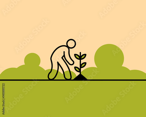 Planting seedling illustration, spring agriculture, green agriculture