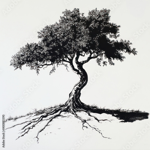 black and white tree, An ink drawing of a solitary tree