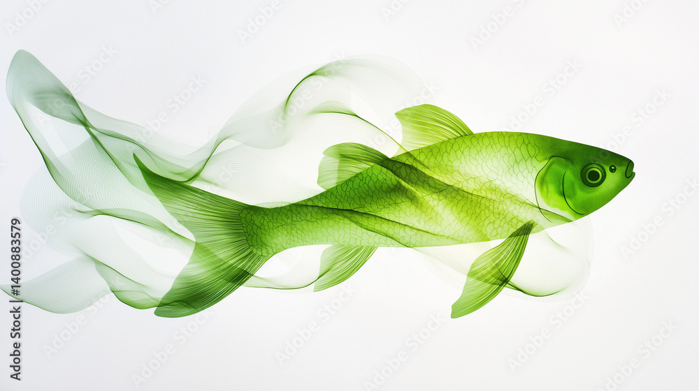 Obraz premium A vibrant green fish swimming elegantly in fluid motion.