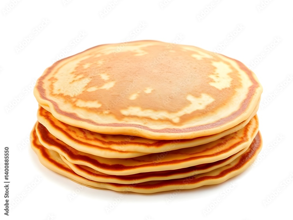 Stack of Plain Golden Pancakes Isolated on White Background – Minimalist Breakfast Food Concept for Packaging, Design, and Advertising Stack of Plain Golden Pancakes Isolated on White Background – Minimalist Breakfast Food Concept for Packaging, Design, and Advertising