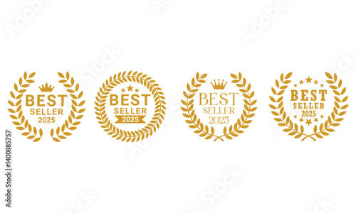 Set best seller icon design with laurel, best seller badge logo isolated - stock vector template