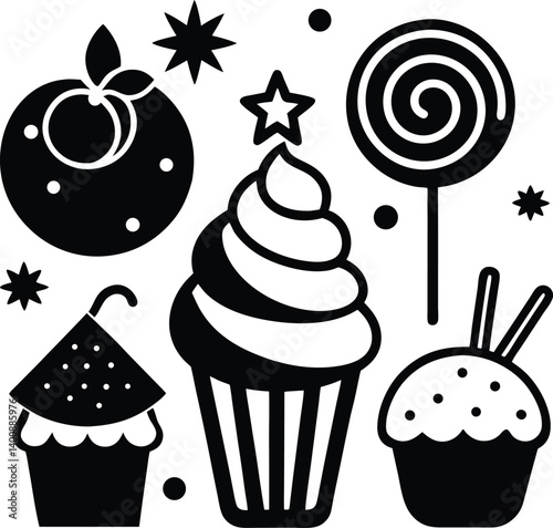 Sweet Treats Doodle with Cupcakes, Lollipop, and Fruit